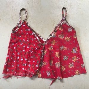 Vintage floral flowy raw hem crop top